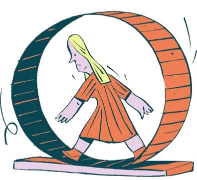 A woman walking in infinite treadmill illustration A woman walking in infinite treadmill illustration